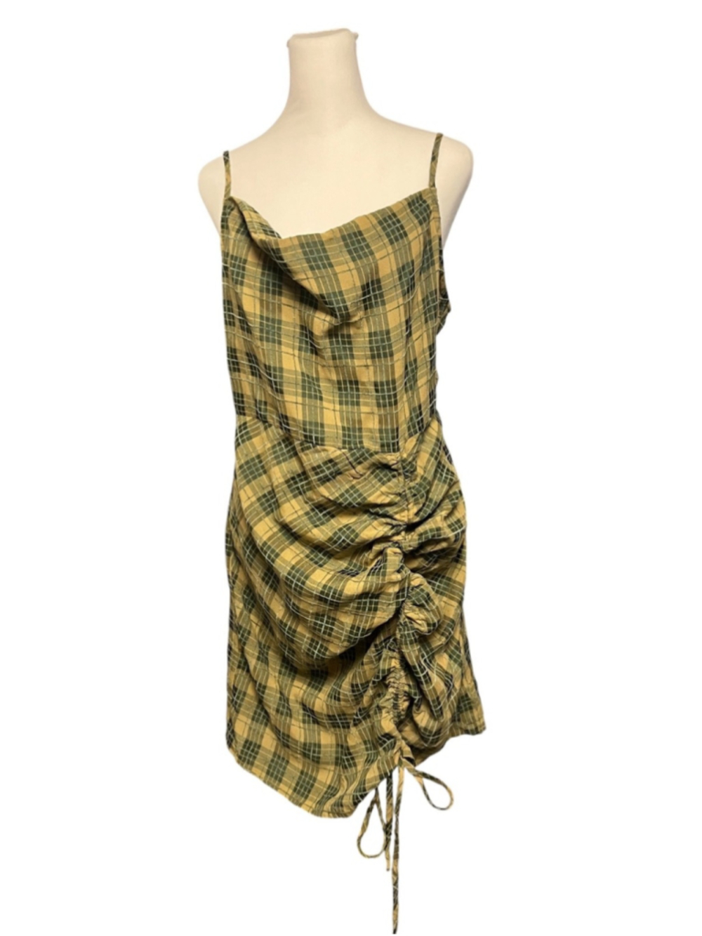 Cider Green Plaid Cown Neck Ruched Mini Dress Size Large NWT - Picture 2 of 7